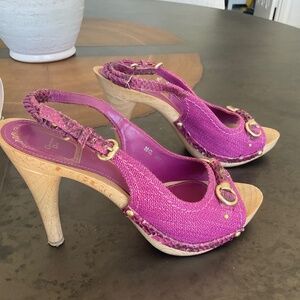 Dior Purple Canvas And Python Trim Slingback Sandals Size 38